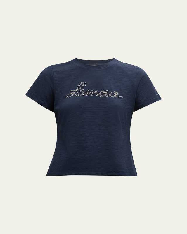 L'amour Silver Chain Embroidered Shrunken T-Shirt